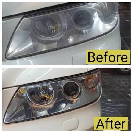 Headlight before and after restoration